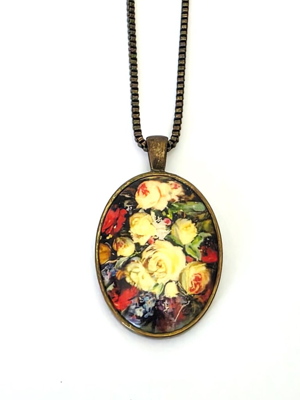 Aldo long antique-brass finish floral pendant necklace